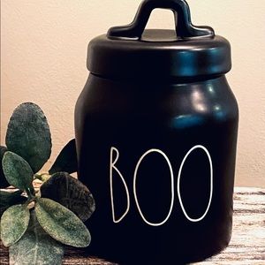 NEW Rae Dunn Baby Boo canister black with white letters 👻🖤